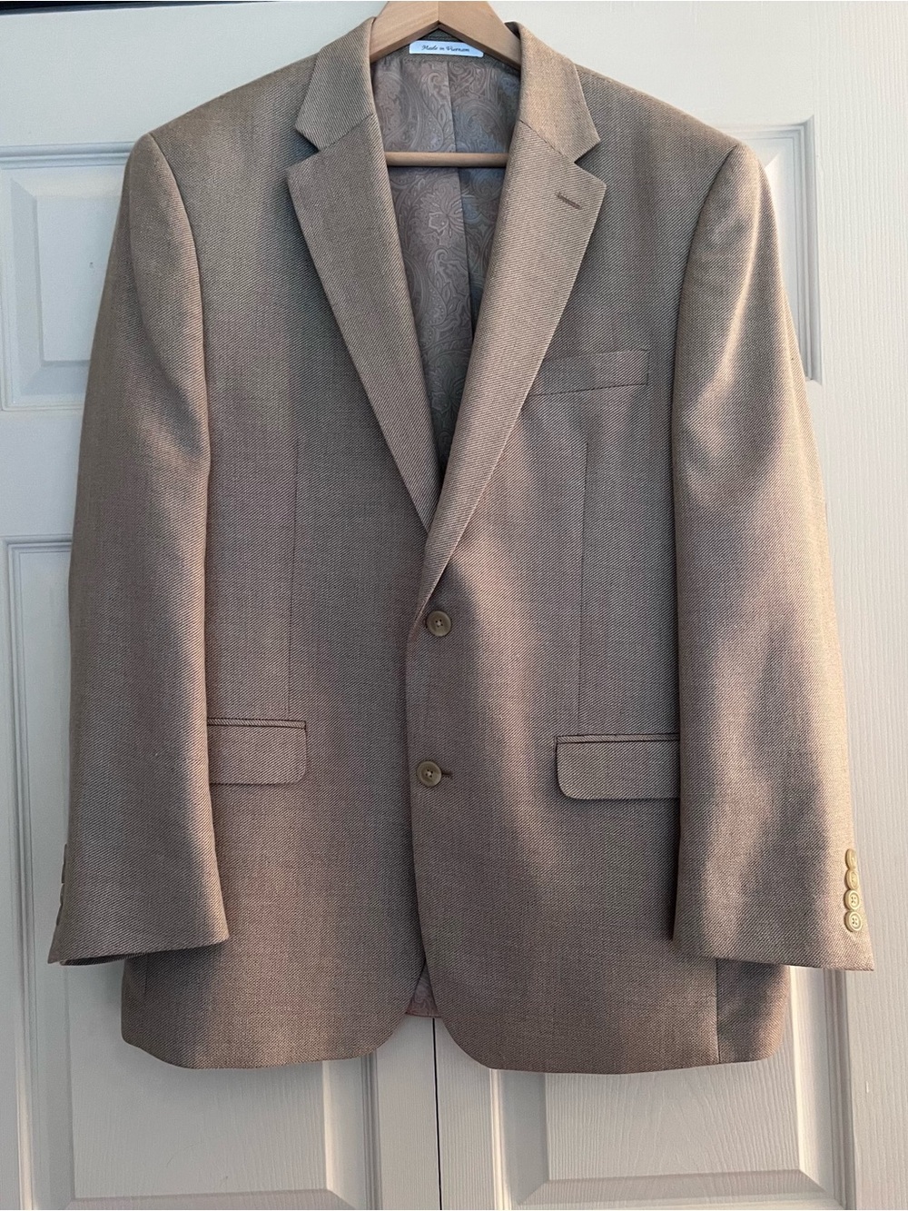 Chaps Men's Taupe Tweed Blazer Jacket - Classic Two-Button Size 42R